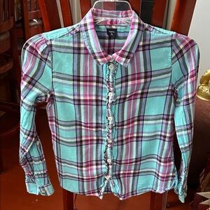 GAP Turquoise and Pink Plaid Button-Down Shirt